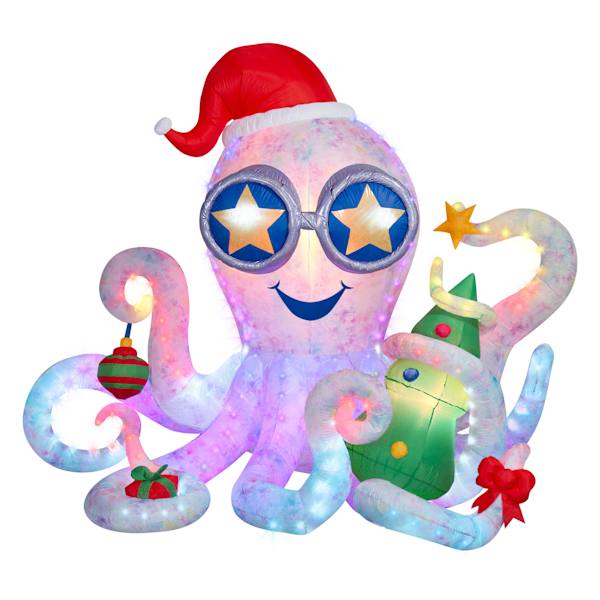 Christmas Octopus with Rainbow Wave Lights Inflatable, 7'
