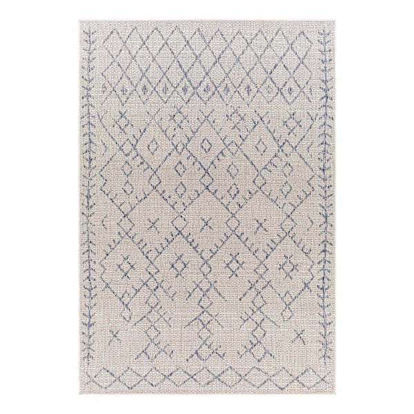(E546) Eagean Ivory & Blue Moroccan Area Rug, 5x7