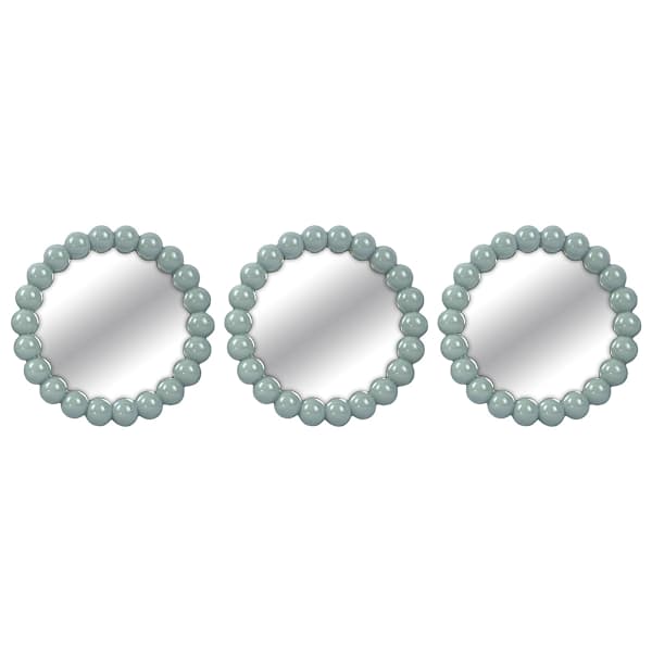 Framed Light Blue Beaded Three Piece Set Mirrors, 10"