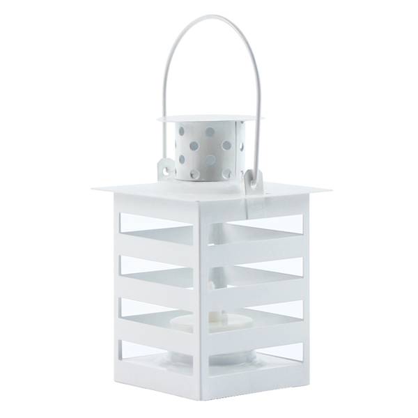 White Metal Lantern with LED Tealight Candle, 4.5"