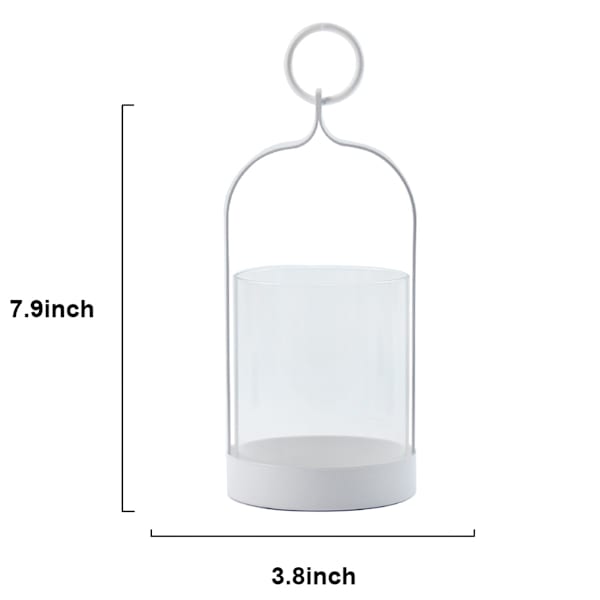White Metal & Glass Lantern with Ring Handle, 8"