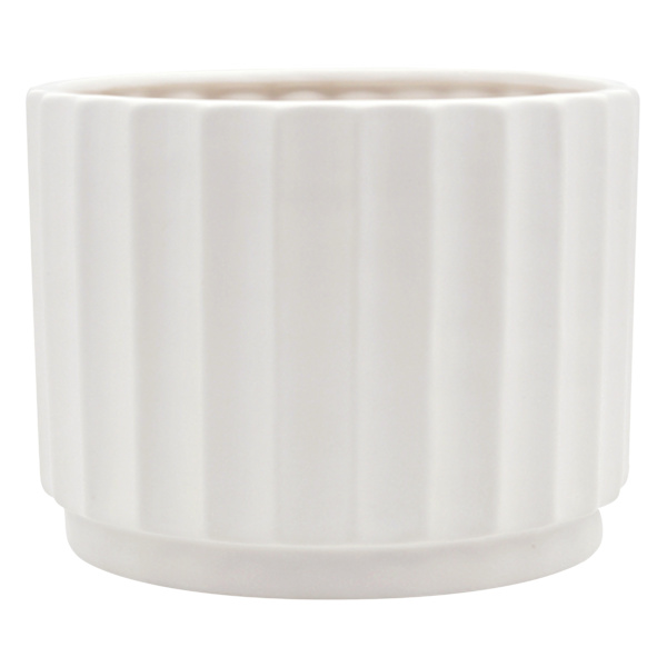 Indoor White Wave Cylinder Ceramic Pot, Large