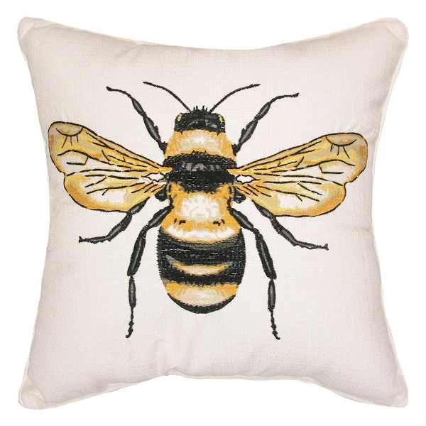 Honeybloom Queen Bee Embroidered Outdoor Throw Pillow, 20"