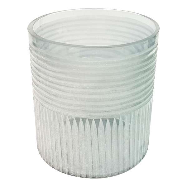 Blue Ribbed Glass Hurricane Candle Holder, 6"