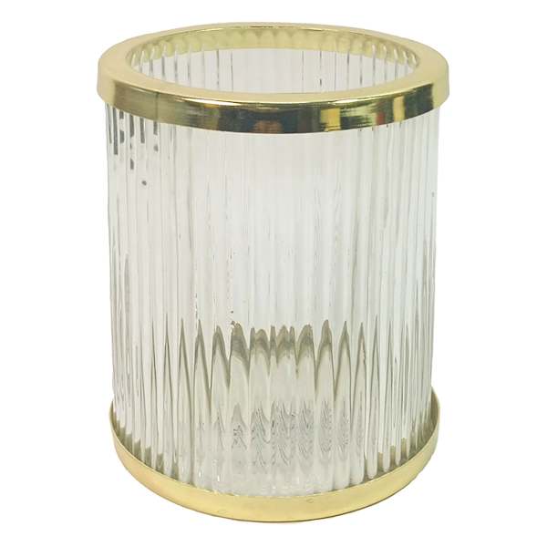Ribbed Glass Hurricane with Gold Rim, 5"