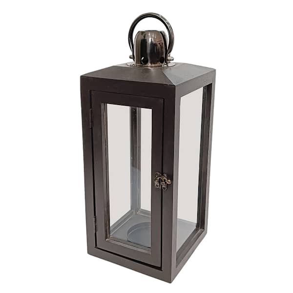Cole Black Wood Gunmetal Lantern, 18"