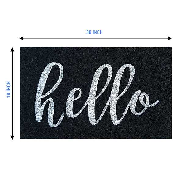 Hello Script Black Coir Mat, 18x30