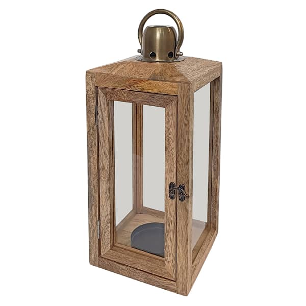 Cole Natural Wood & Antique Brass Lantern, 18"