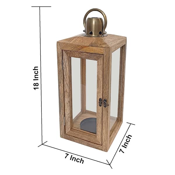 Cole Natural Wood & Antique Brass Lantern, 18"