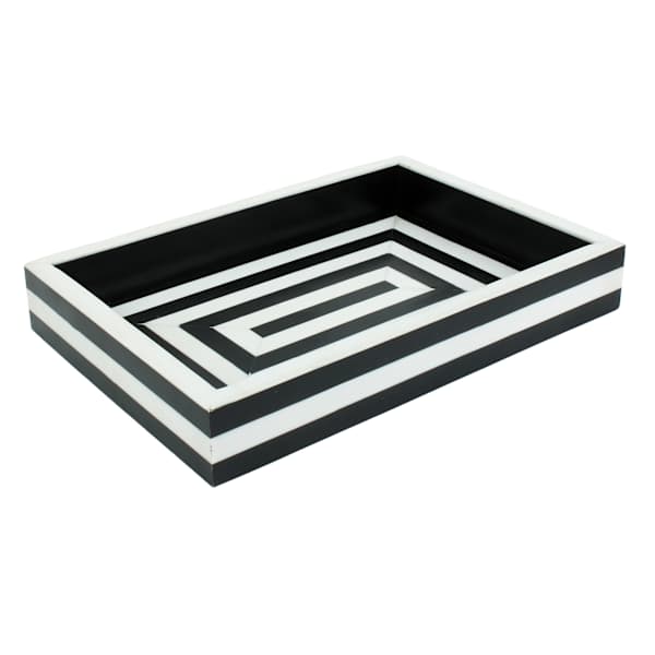 Black & White Striped Rectangle Tray, 13"