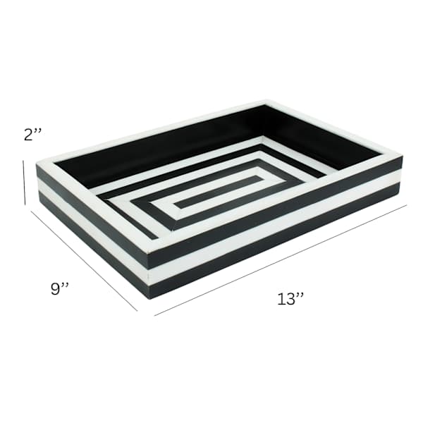 Black & White Striped Rectangle Tray, 13"