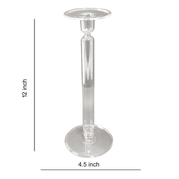 Clear Glass Stem Pillar Candle Holder, 12"