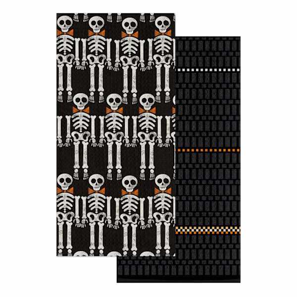 Set of 2 Happy Halloween Skeleton Kitchen Towels