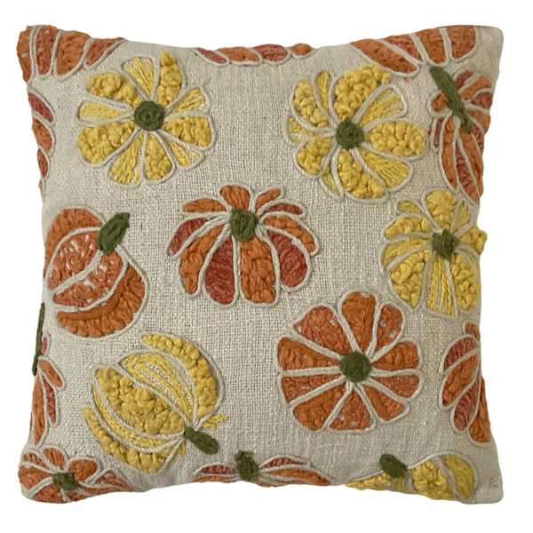 Embroidered Pumpkin Throw Pillow, 14"