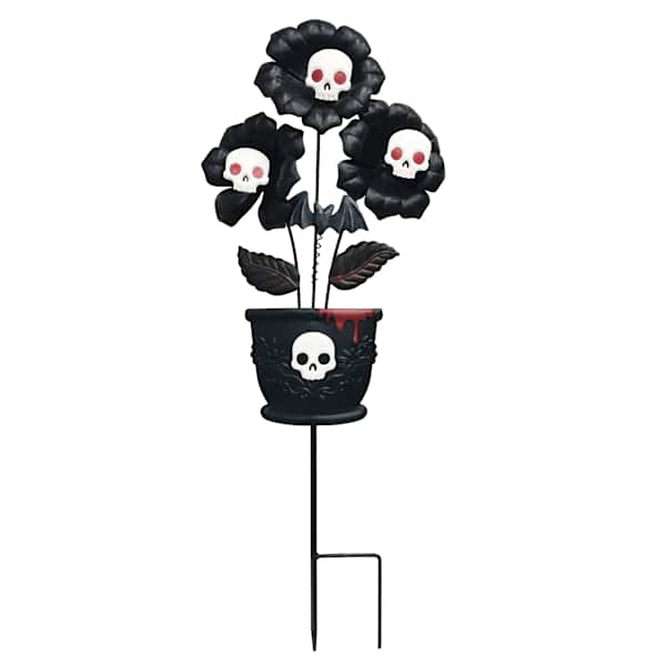 Grim Gardens Skulls & Flowers Yardstake, 29.5"