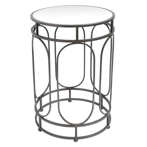 Providence Abby Mirrored Drum Accent Table, Silver