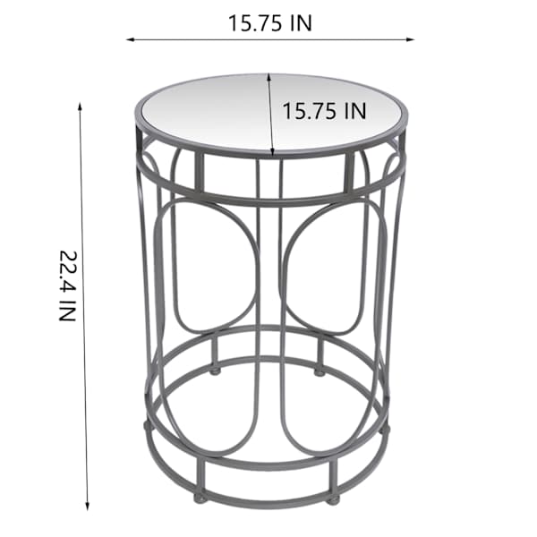 Providence Abby Mirrored Drum Accent Table, Silver