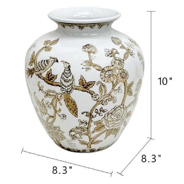 Brown Floral Ceramic Vase, 10"