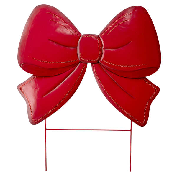 Classic Christmas Red Glitter Bow Yard Stake, 2'