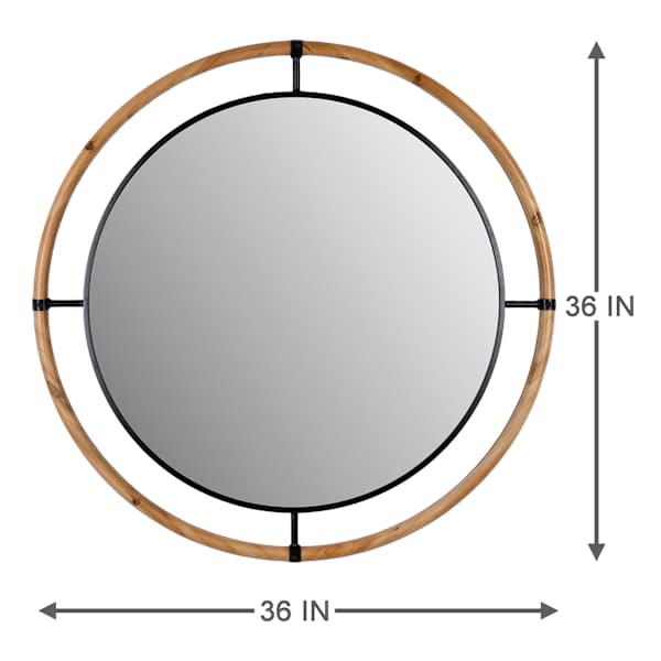 Honeybloom Metal & Wood Round Wall Mirror, 36"