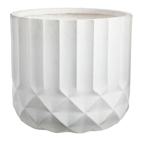 Short White Diamond Ribbed Shadow Outdoor Planter, Large