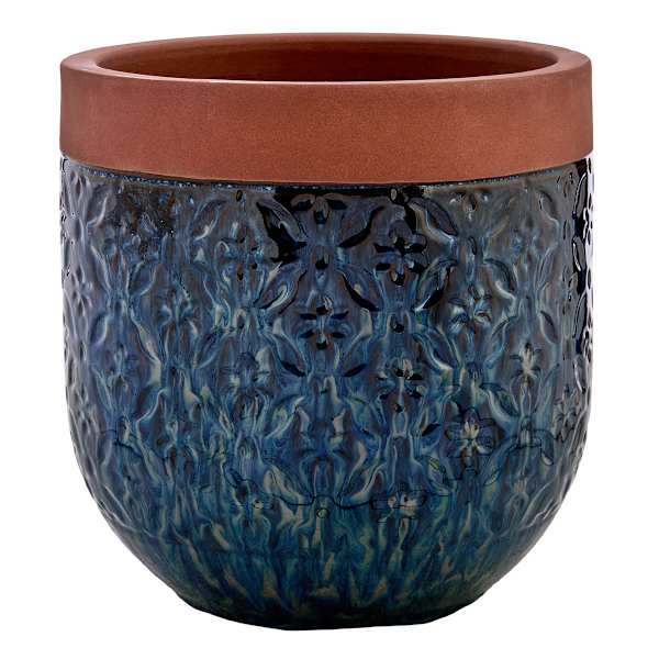 Honeybloom Blue Calista Ceramic Outdoor Planter, Medium