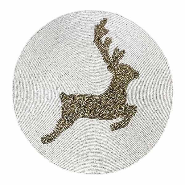 Golden Noel Gold Reindeer Fully Beaded Placemat, 14"
