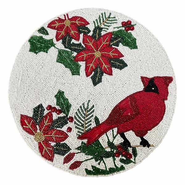 Classic Christmas Cardinal Fully Beaded Placemat, 14"
