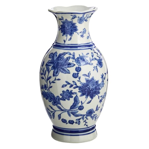 Providence Blue & White Floral Porcelain Vase, 12"