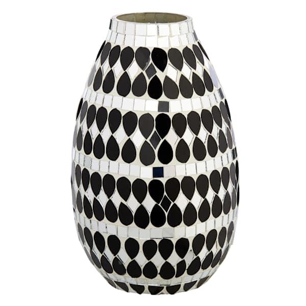 Black & Silver Mosaic Vase, 10"