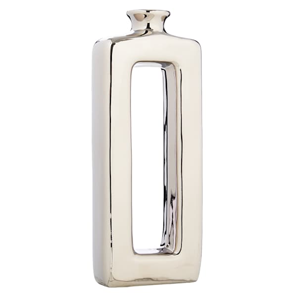Silver Rectangular Cutout Ceramic Vase, 15"