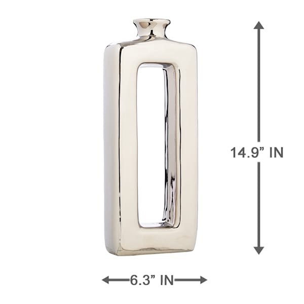 Silver Rectangular Cutout Ceramic Vase, 15"