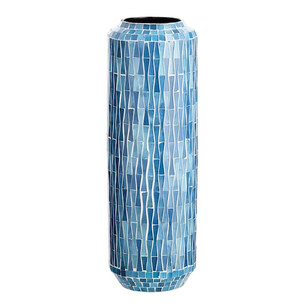 Blue Mosaic Glass Vase, 16"