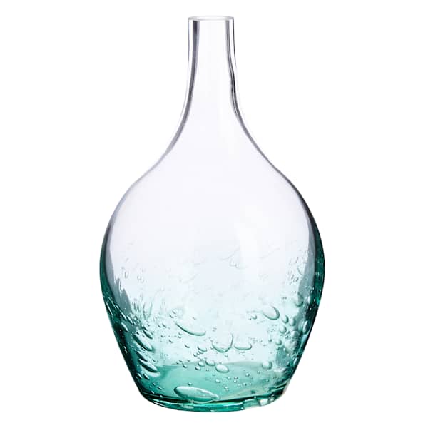 Clear Glass Vase with Aqua Bubbles, 16"