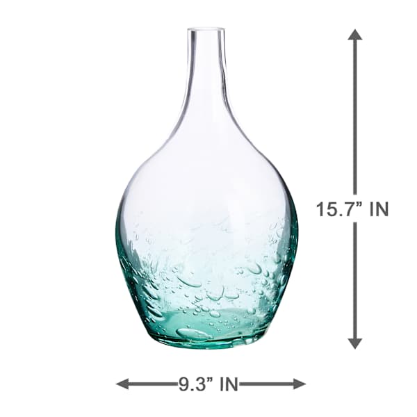 Clear Glass Vase with Aqua Bubbles, 16"