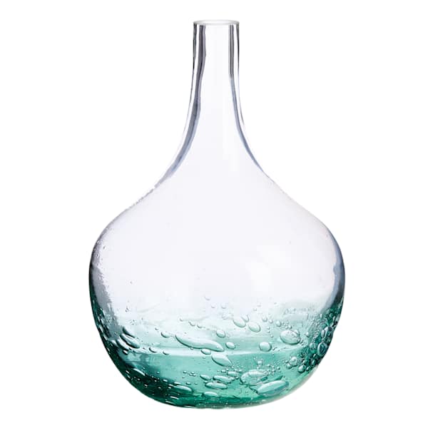 Clear Glass Vase with Aqua Bubbles, 13"