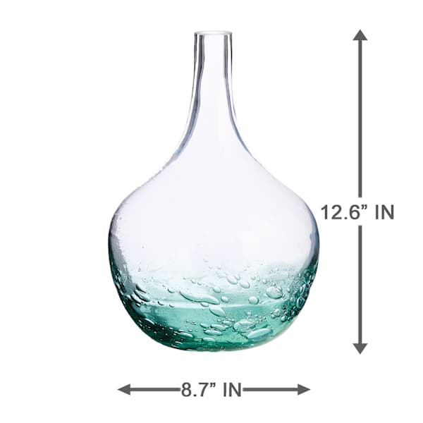 Clear Glass Vase with Aqua Bubbles, 13"