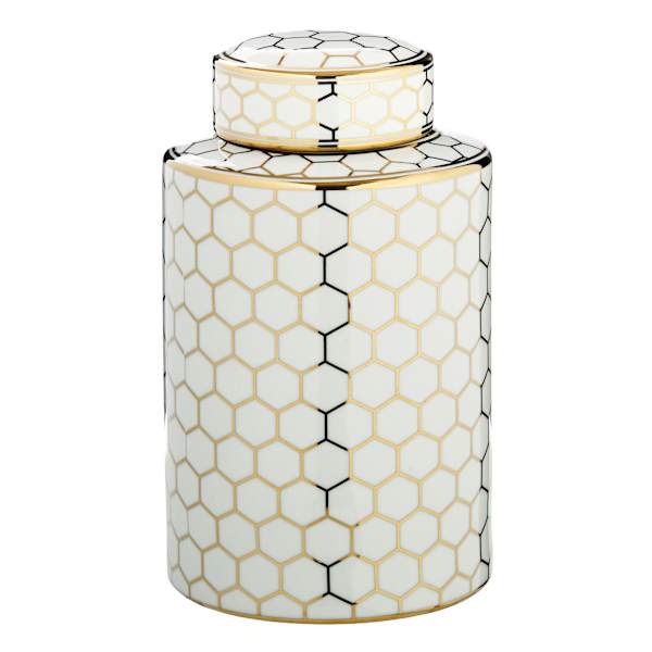 Gold Ceramic Honeycomb Jar with Lid, 12"