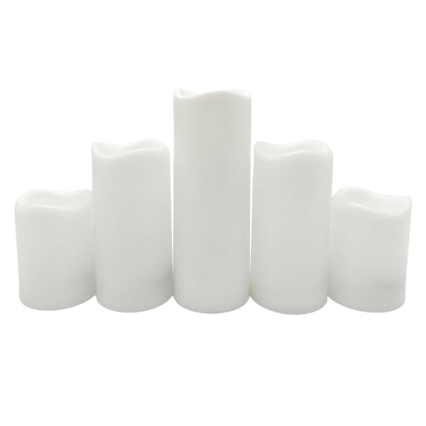 5-Pack White All Weather LED Pillar Candles, 3x4/3x6/3x8