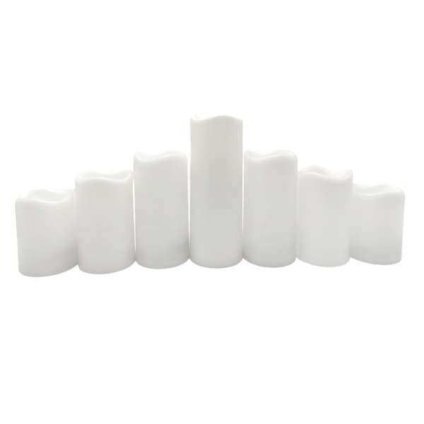 7-Pack Ivory All Weather LED Pillar Candles, 3x4/3x5/3x6/3x8