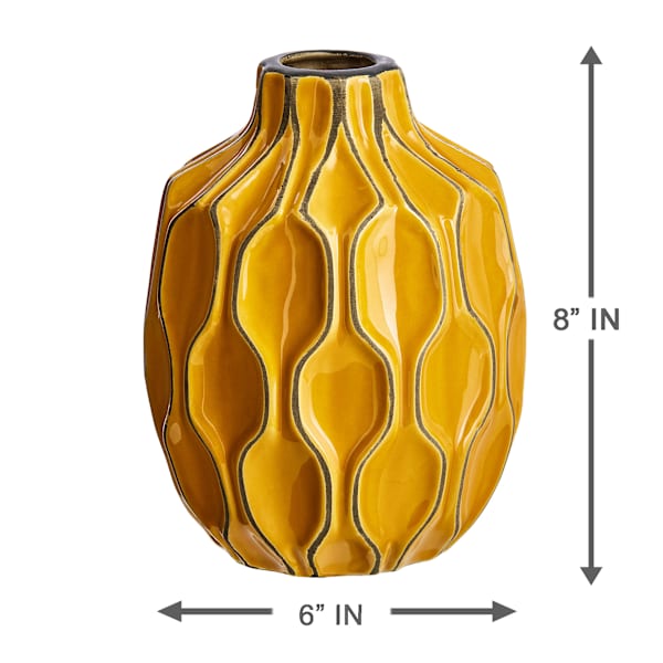 Honeybloom Katherine Yellow Ceramic Short Neck Vase, 8"