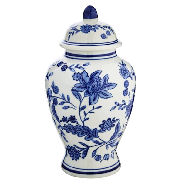 Providence Blue & White Floral Porcelain Jar, 11"