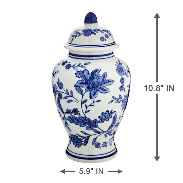 Providence Blue & White Floral Porcelain Jar, 11"