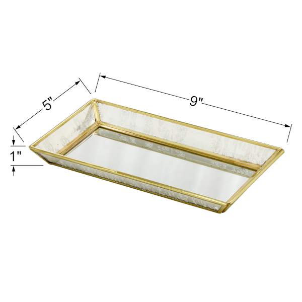 Scalloped Edge Brass Beaded Glass Decorative Tray, 9x5