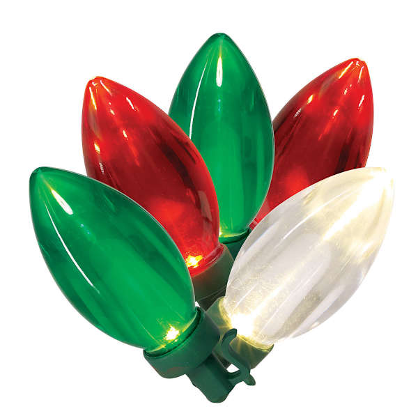 25-Count LED Transparent Red, Warm White & Green C9 Light Set