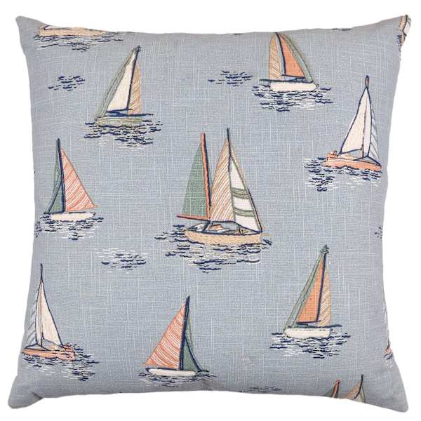 Honeybloom Blue Sailboat Embroidered Throw Pillow, 18"