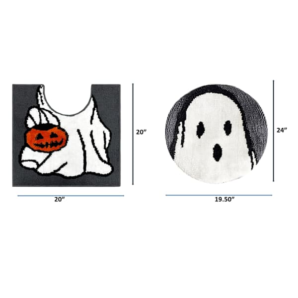 Happy Haunting Ghost Contour Bath Rug Set, 19.5x24/20"
