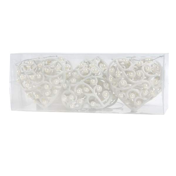 6-Count White Glittered Heart Ornament