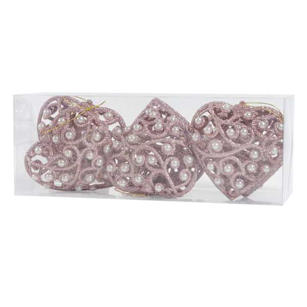 6-Count Pink Glittered Heart Ornament