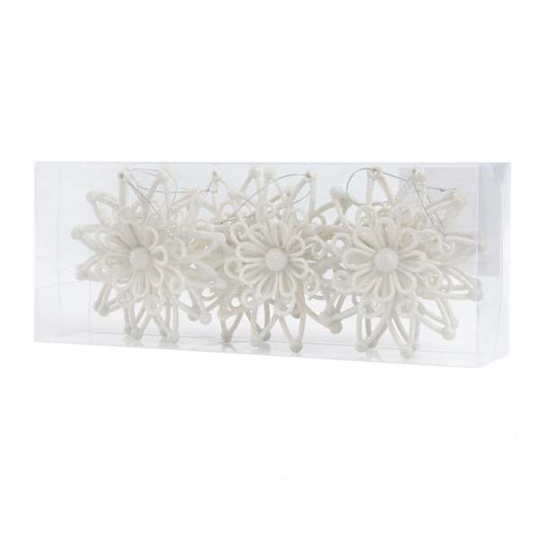 6-Count White Glittered Star Ornament, 4"